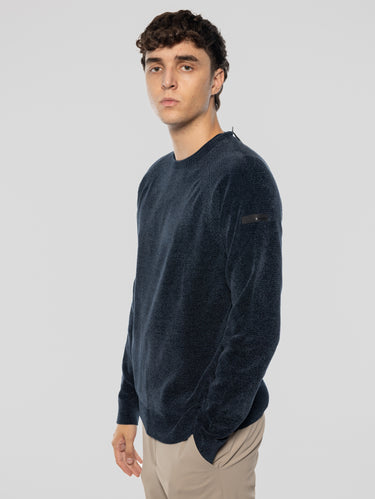 Pull col rond en velours côtelé Bleu foncé
