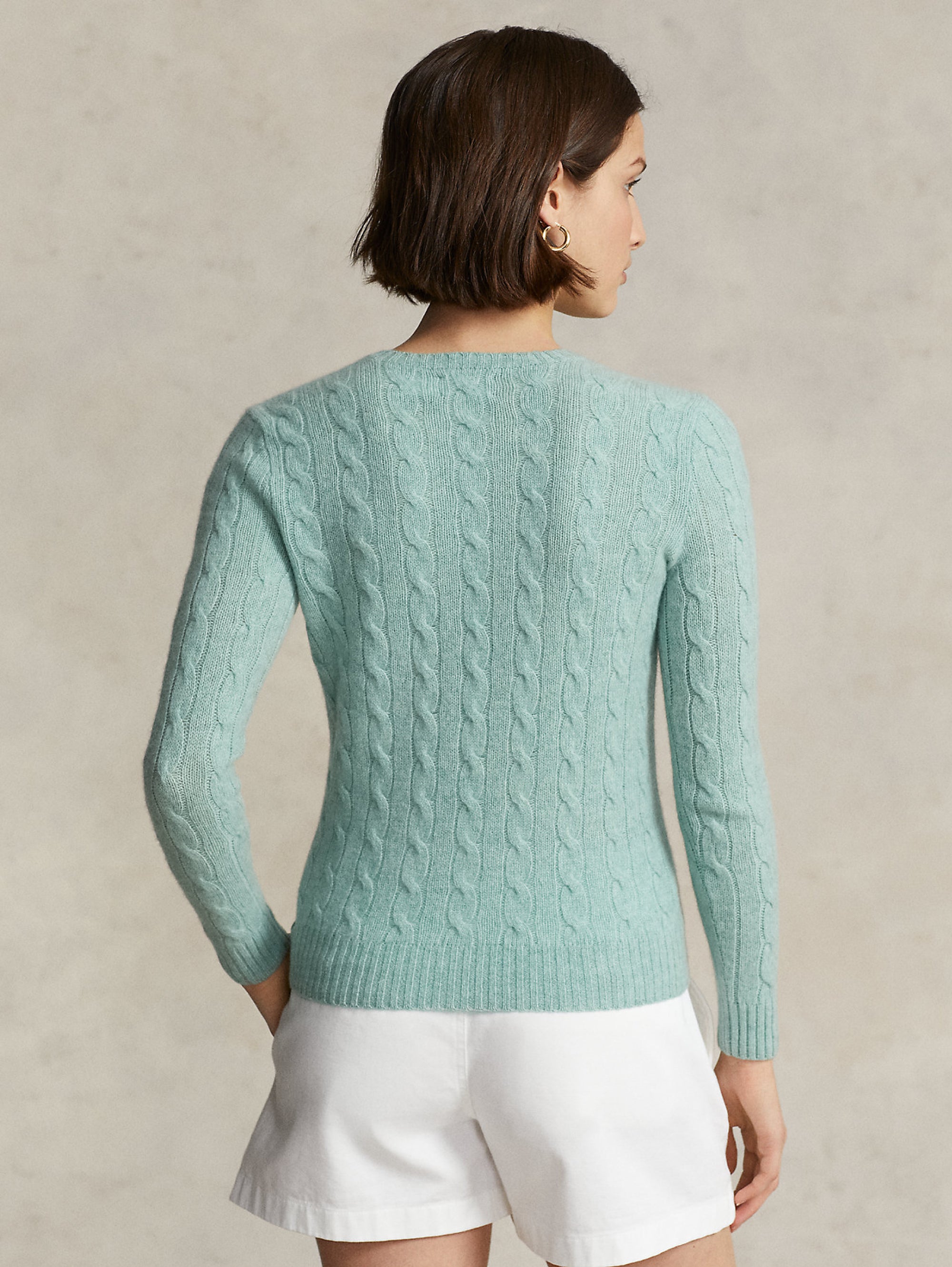 Green Cashmere Blend Cable Sweater