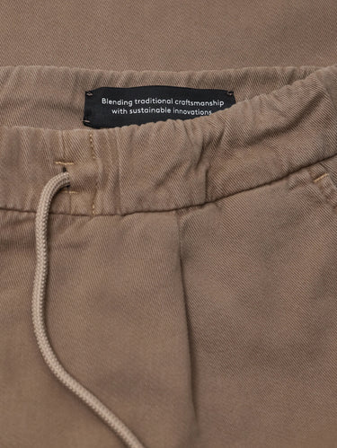 Beige Cotton Satin Drawstring Pants