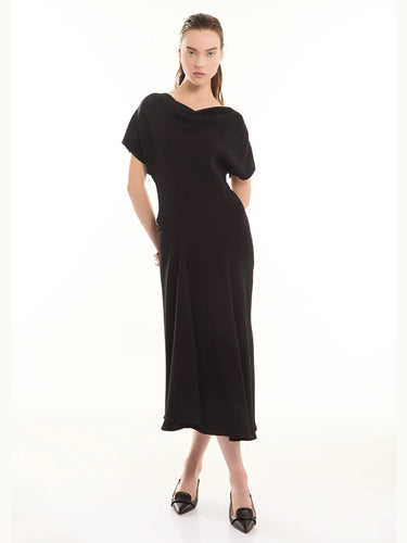 Midi-jurk met drapering zwart