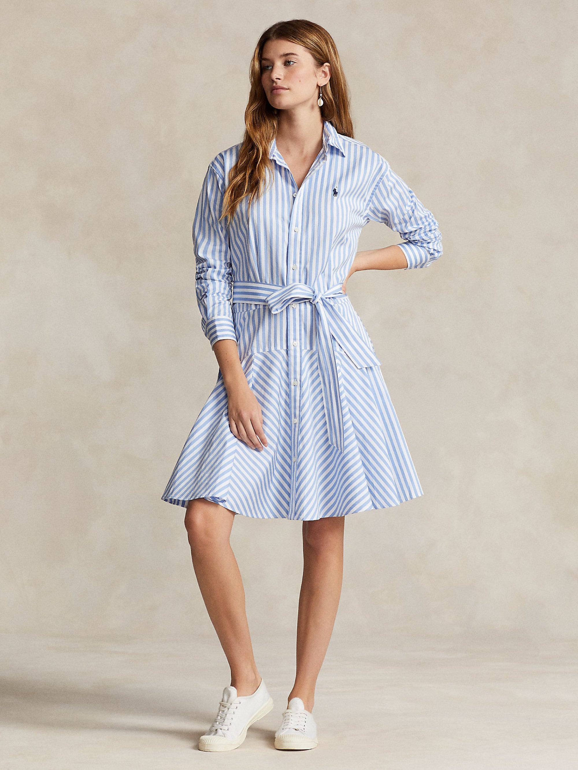 White/Blue Striped Shirt Dress