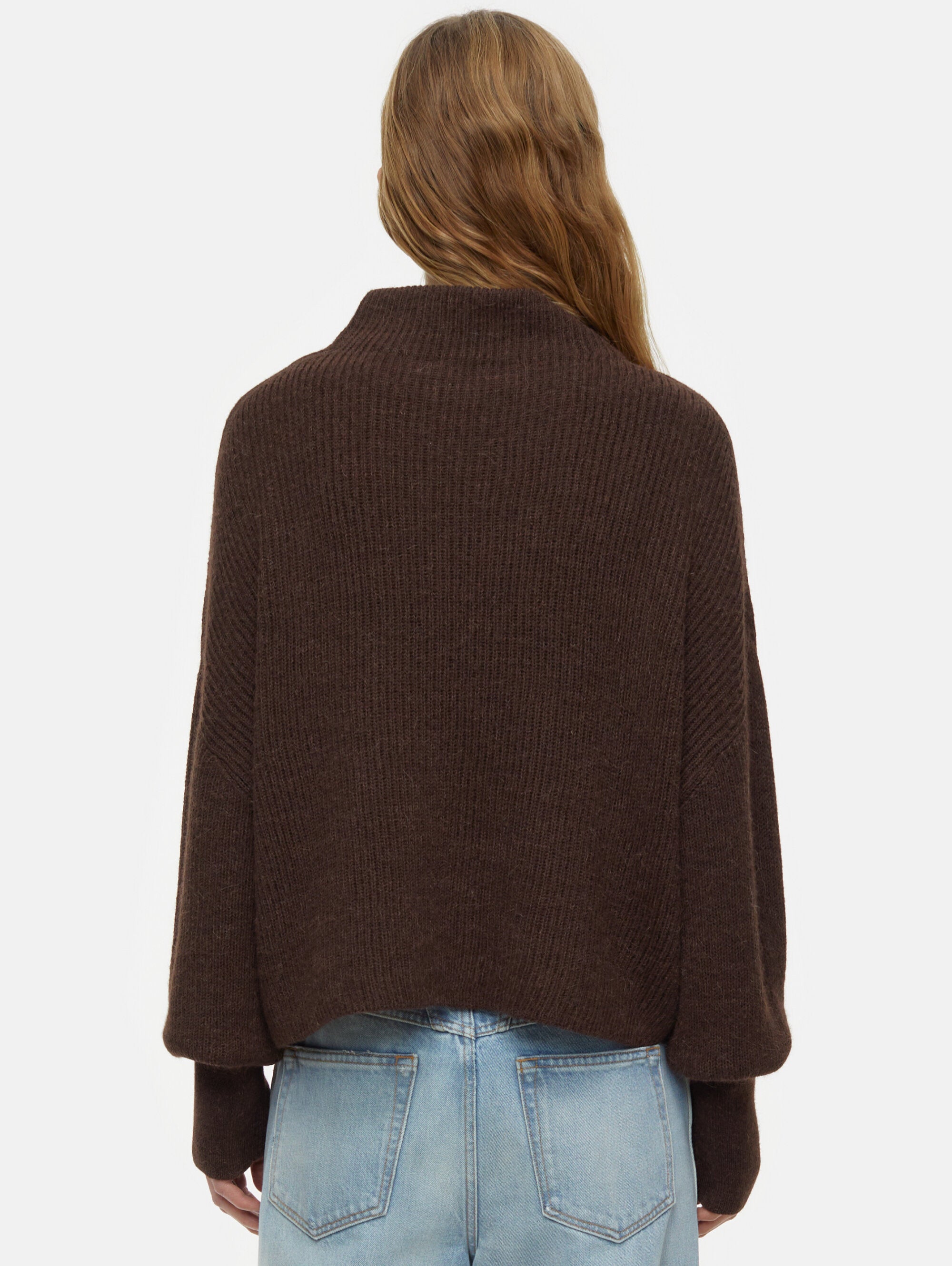 Mandarin collar sweater in brown alpaca