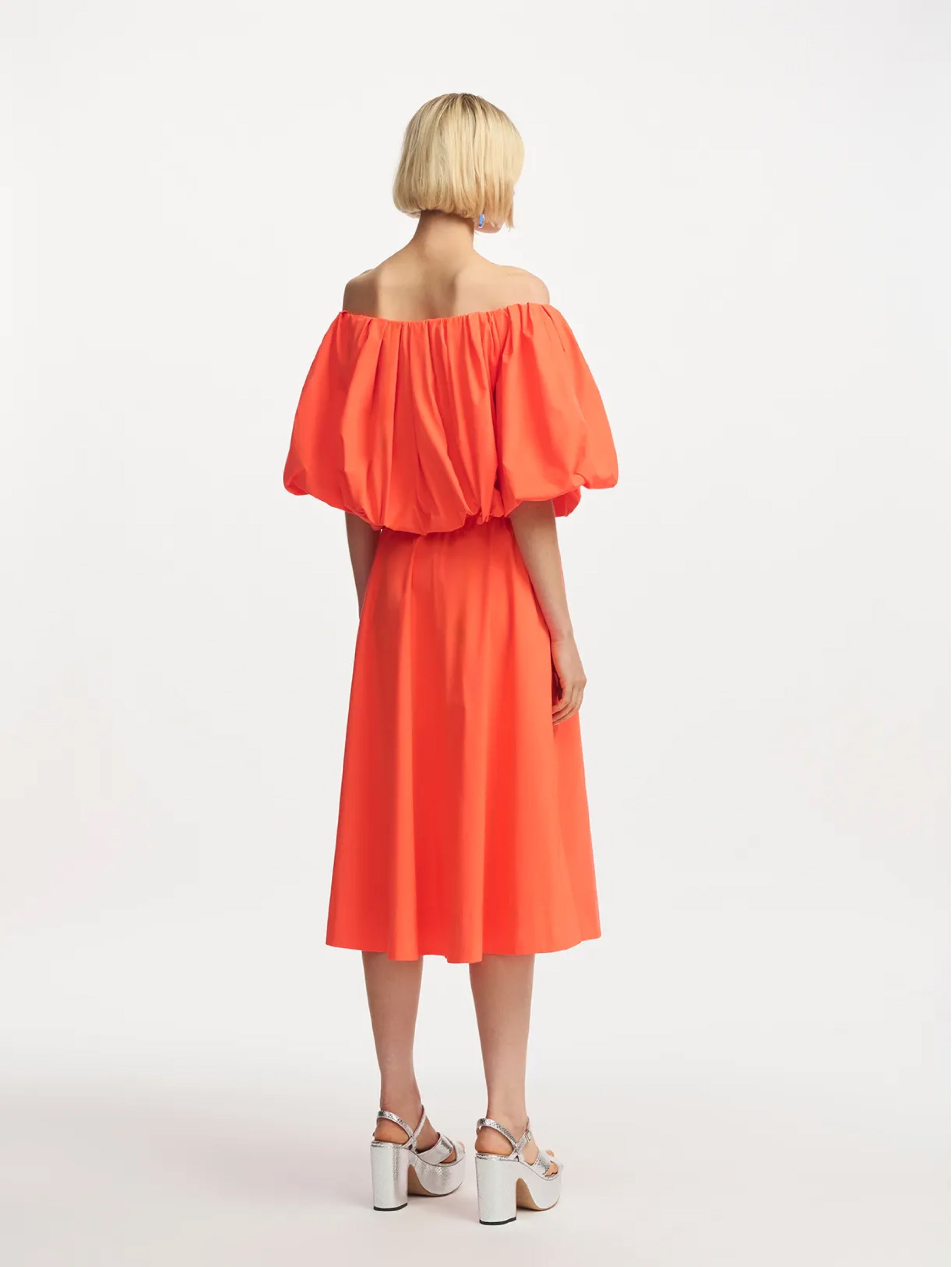Orange Bardot Neck Bodysuit