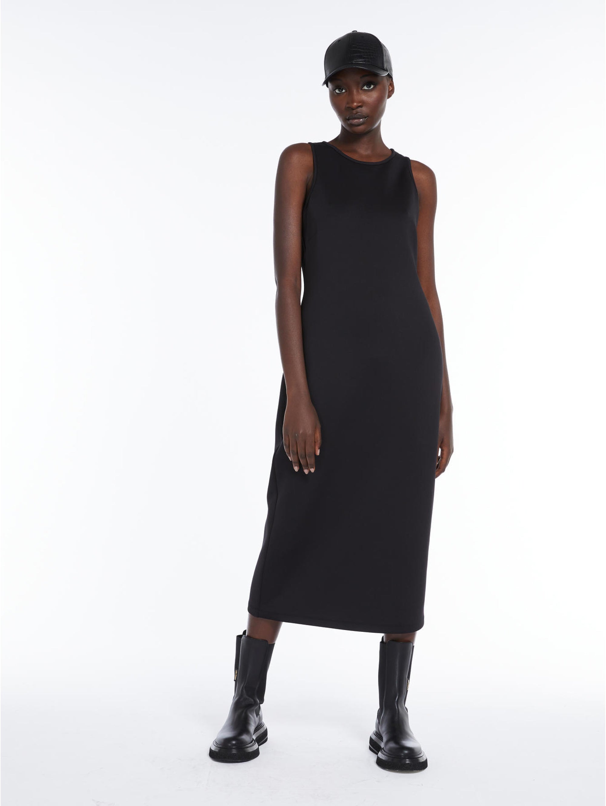 Sheath dress in black technical fabric