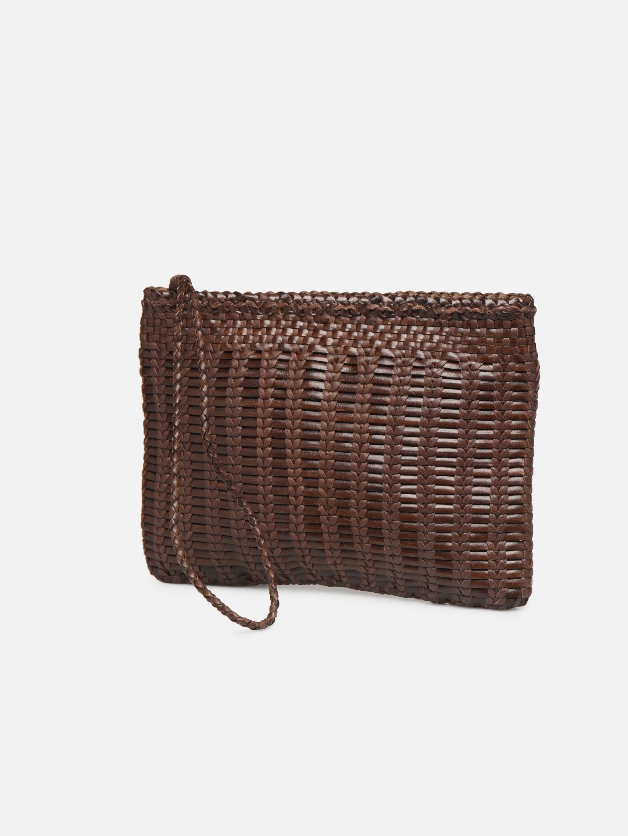 Bali Large Brown Woven Leather Clutch