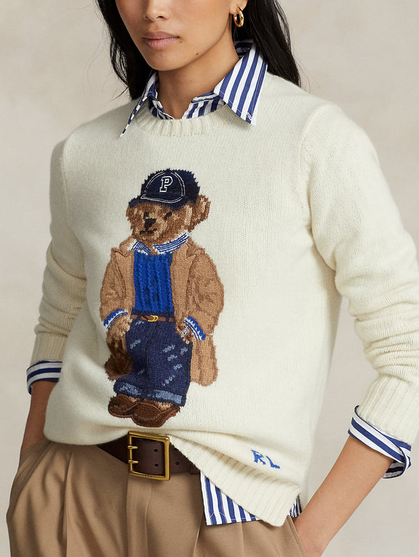 Wollpullover mit cremefarbenem Polobär