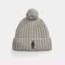 RALPH LAUREN-Cappello a Coste con Pompon e Polo Bear Ricamato Grigio-TRYME Shop