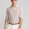 RALPH LAUREN-Camicia a Righe Custom Fit in Lino Khaki/Bianco-TRYME Shop