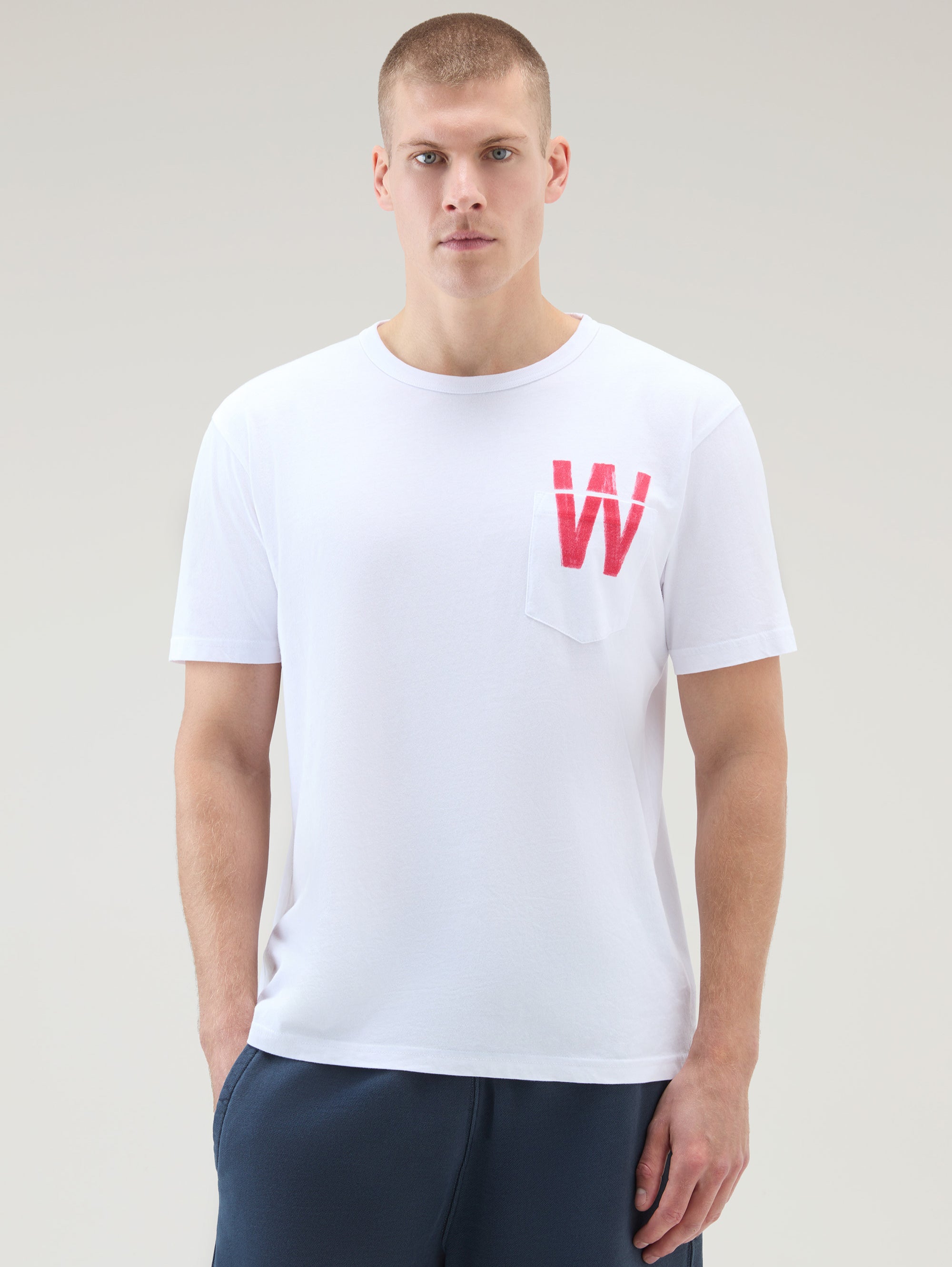 WOOLRICH-T-shirt in Jersey con Taschino Bianco-TRYME Shop