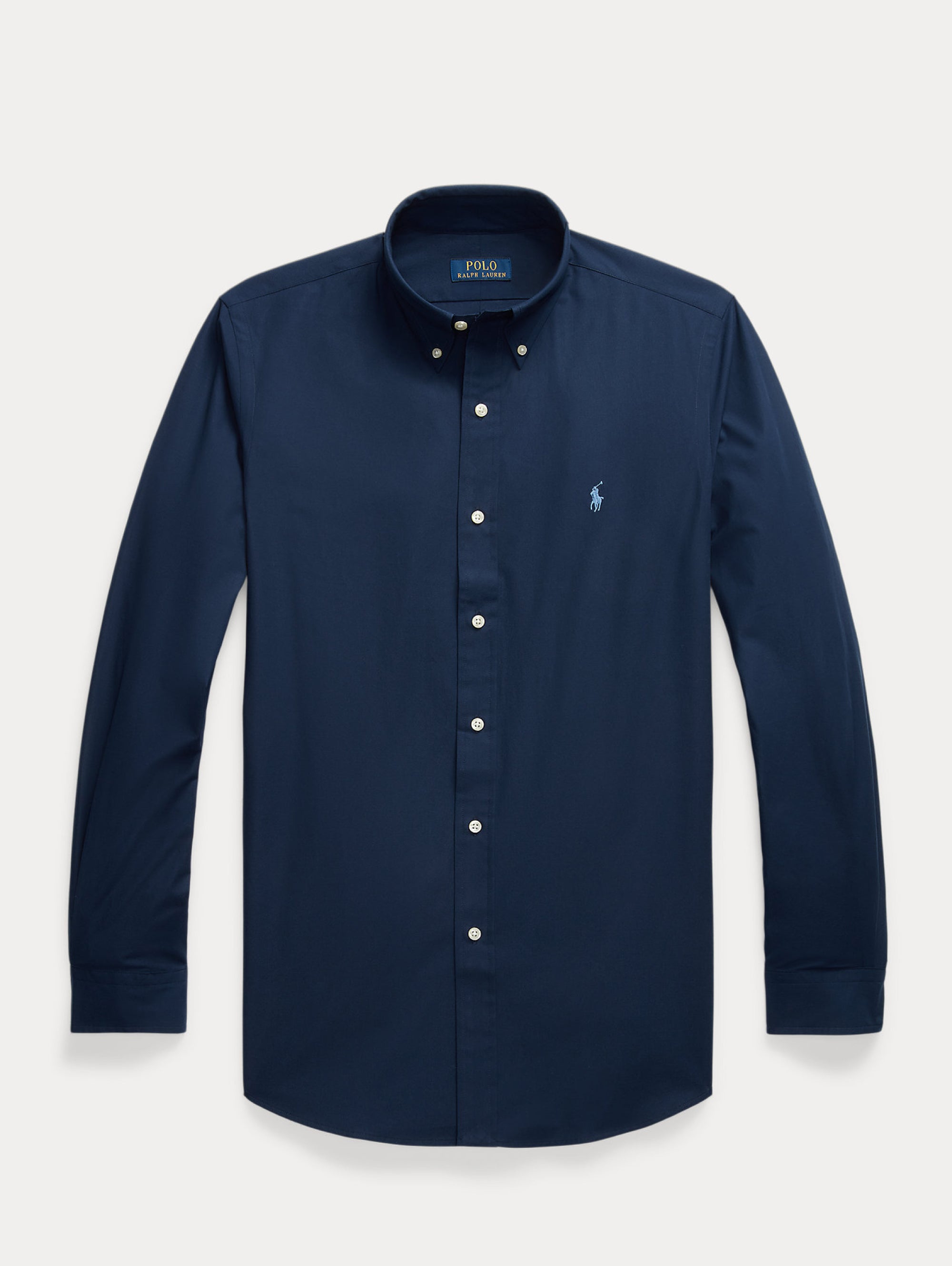 RALPH LAUREN-Camicia in Popeline Stretch Custom-Fit Blu Navy-TRYME Shop