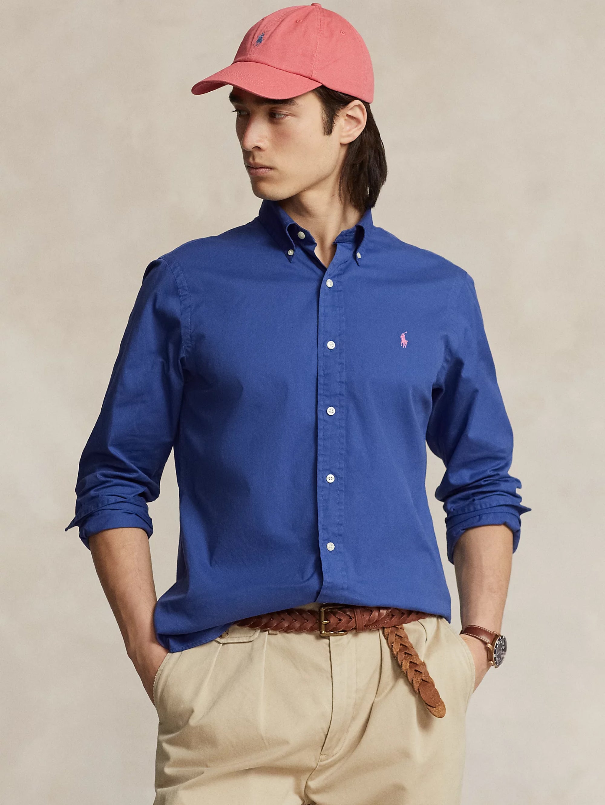 RALPH LAUREN-Camicia in Twill Tinta in Capo Blu-TRYME Shop