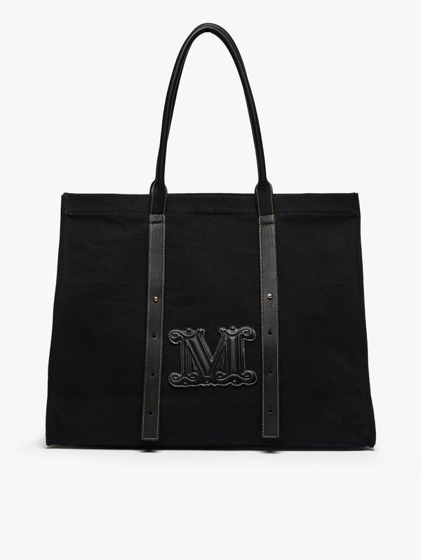 MAX MARA LEISURE-Shoppin Bag con Dettaglio Monogram Nero-TRYME Shop