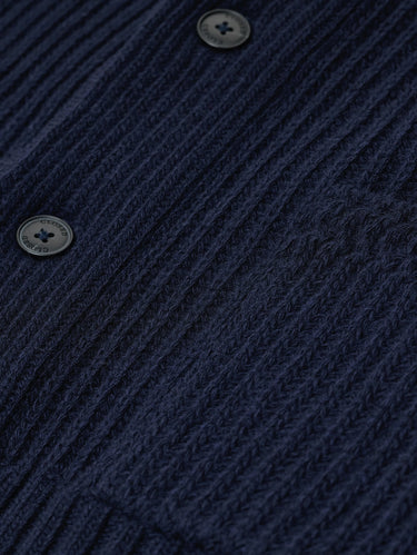 Cardigan a Coste Inglesi in Lana Blu