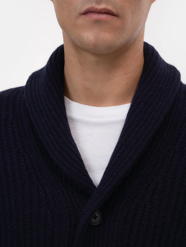 Cardigan a Coste Inglesi in Lana Blu