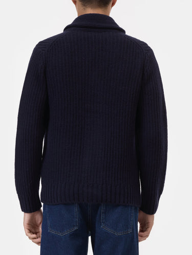 Cardigan a Coste Inglesi in Lana Blu