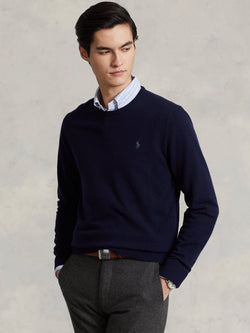 RALPH LAUREN-Maglia Girocollo in Lana Blu Scuro-TRYME Shop