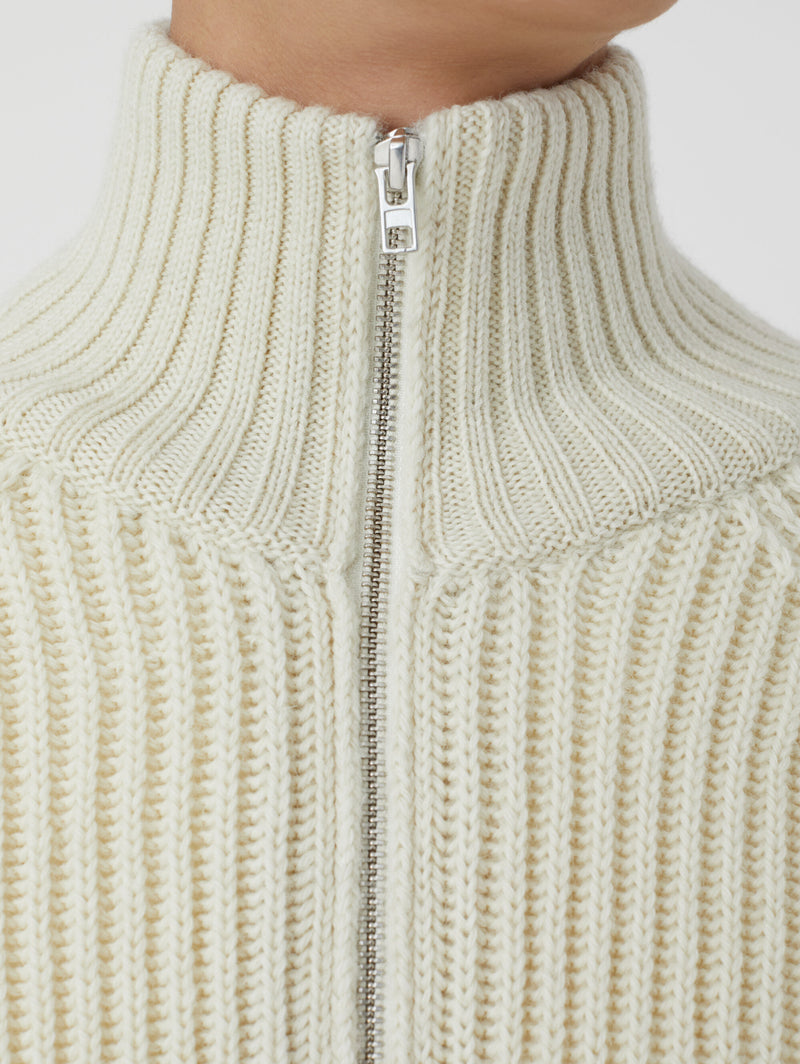 Cardigan a Coste con Zip Avorio
