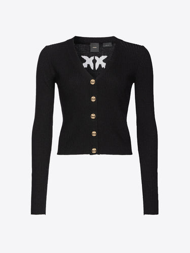 Cardigan con Logo in Trasparenza Nero