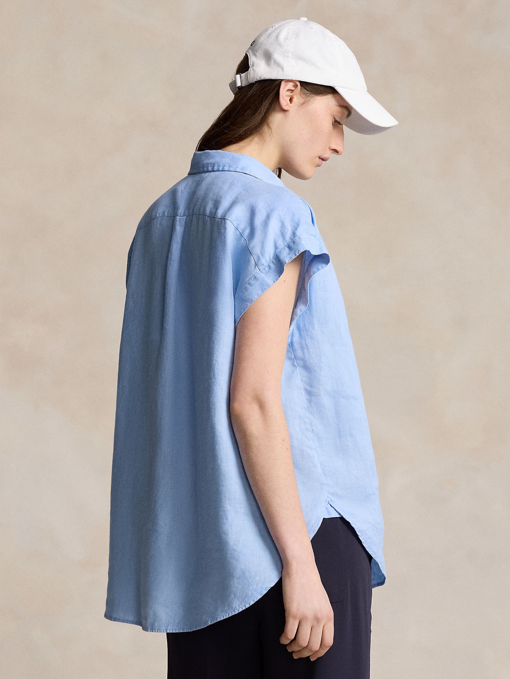 Linen Shirt with Blue Gathers