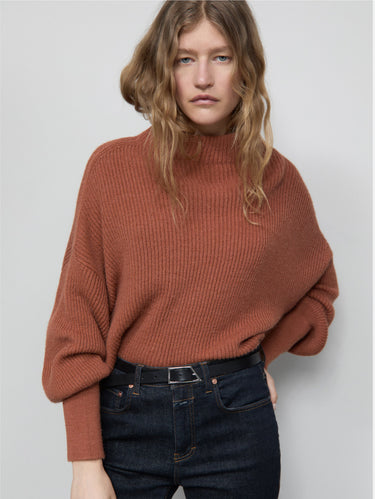 Maglia Collo Alto in Misto Alpaca Marrone