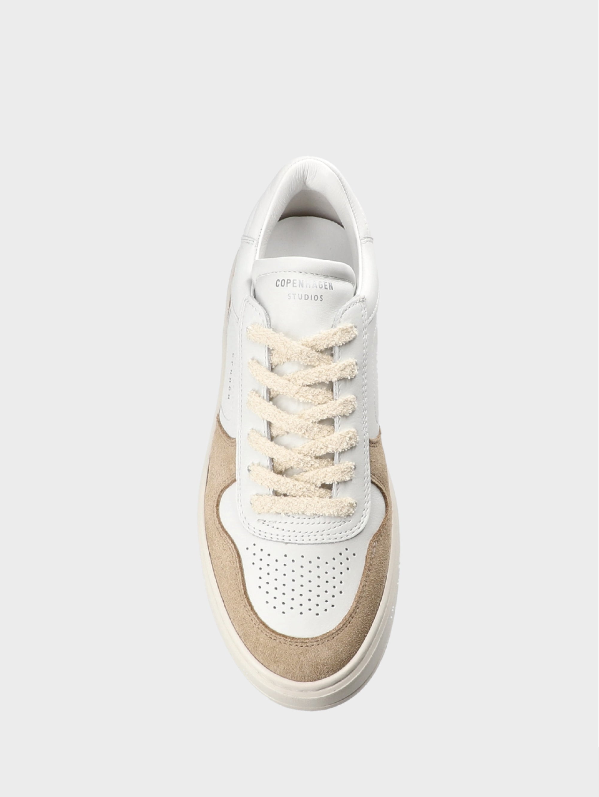 White/Beige Suede and Leather Platform Sneakers