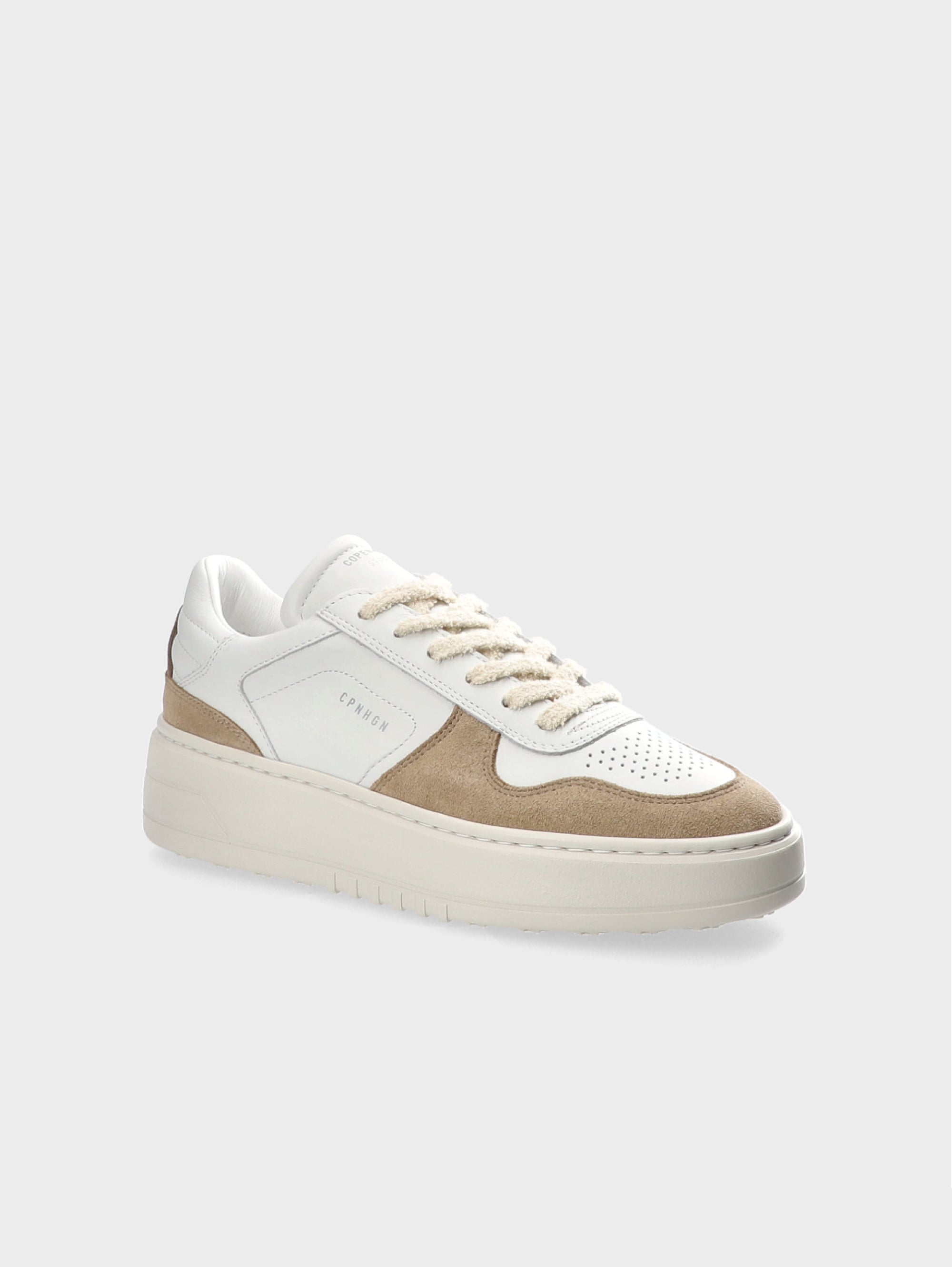 White/Beige Suede and Leather Platform Sneakers