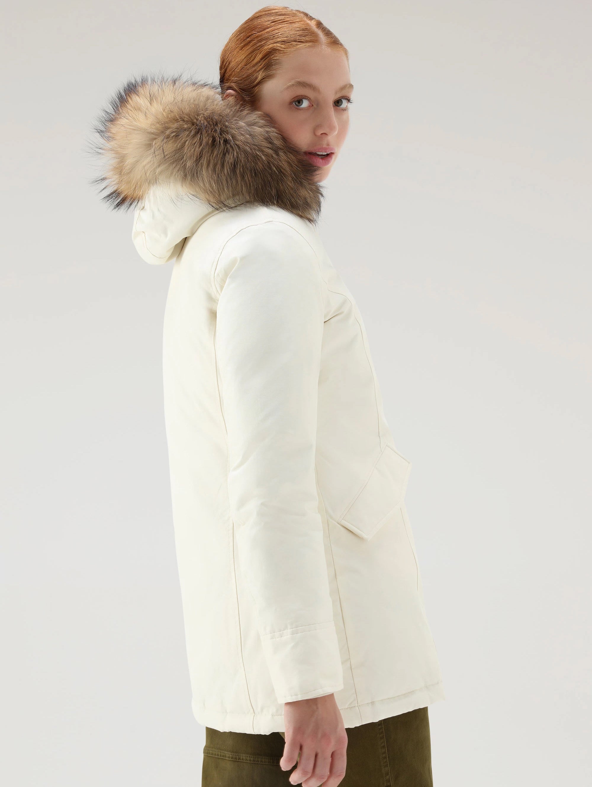 Parka Jacket with Hood in White Raccoon