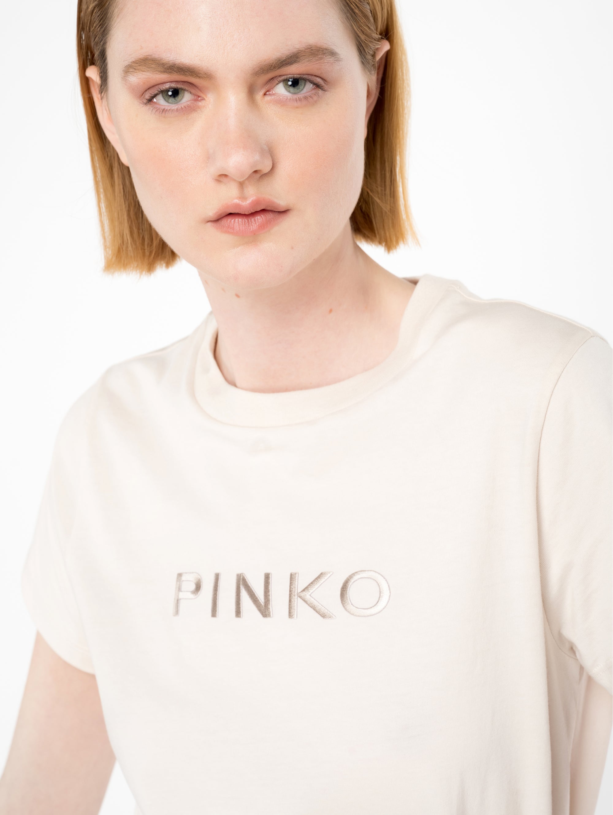 T-shirt with Beige Embroidered Logo