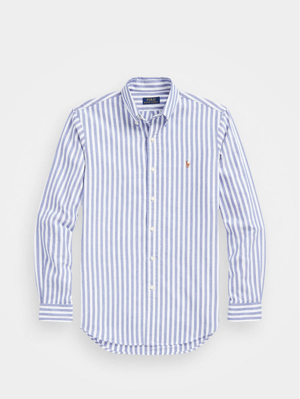 RALPH LAUREN-Camicia in Popeline Stretch Custom fit Bianco/Blu-TRYME Shop