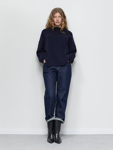 Jeans Cropped con Vita Media Blu