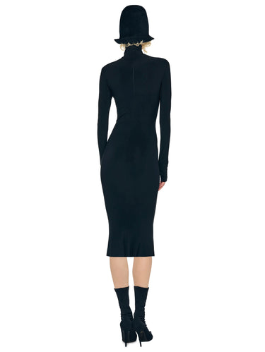 Midi-Kleid mit Stehkragen aus Jersey Schwarz