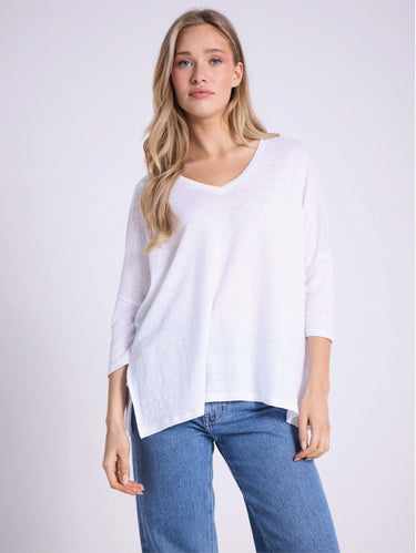 NOTSHY-T-shirt Stile Poncho in Lino Emilie Bianco-TRYME Shop