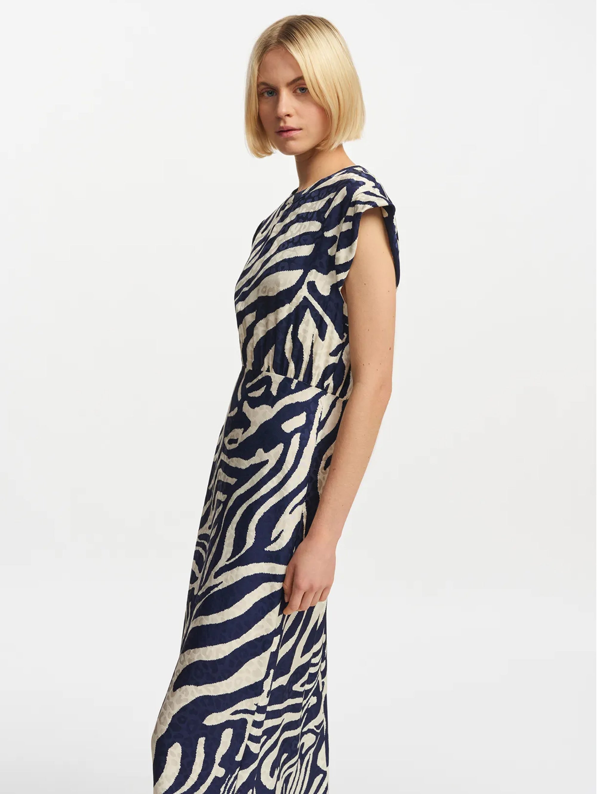 Midi Dress with Blue Zebra Print