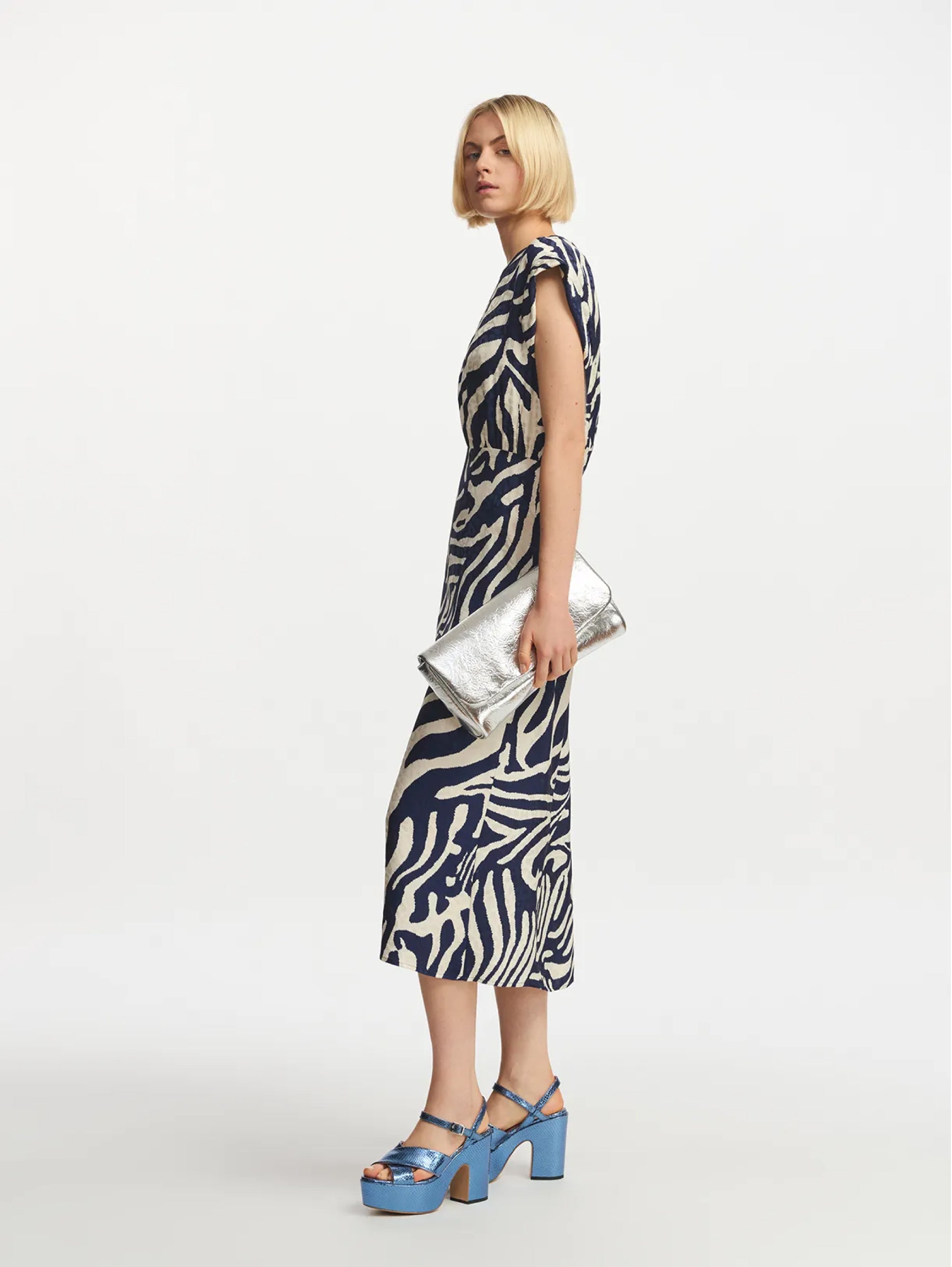 Midi Dress with Blue Zebra Print
