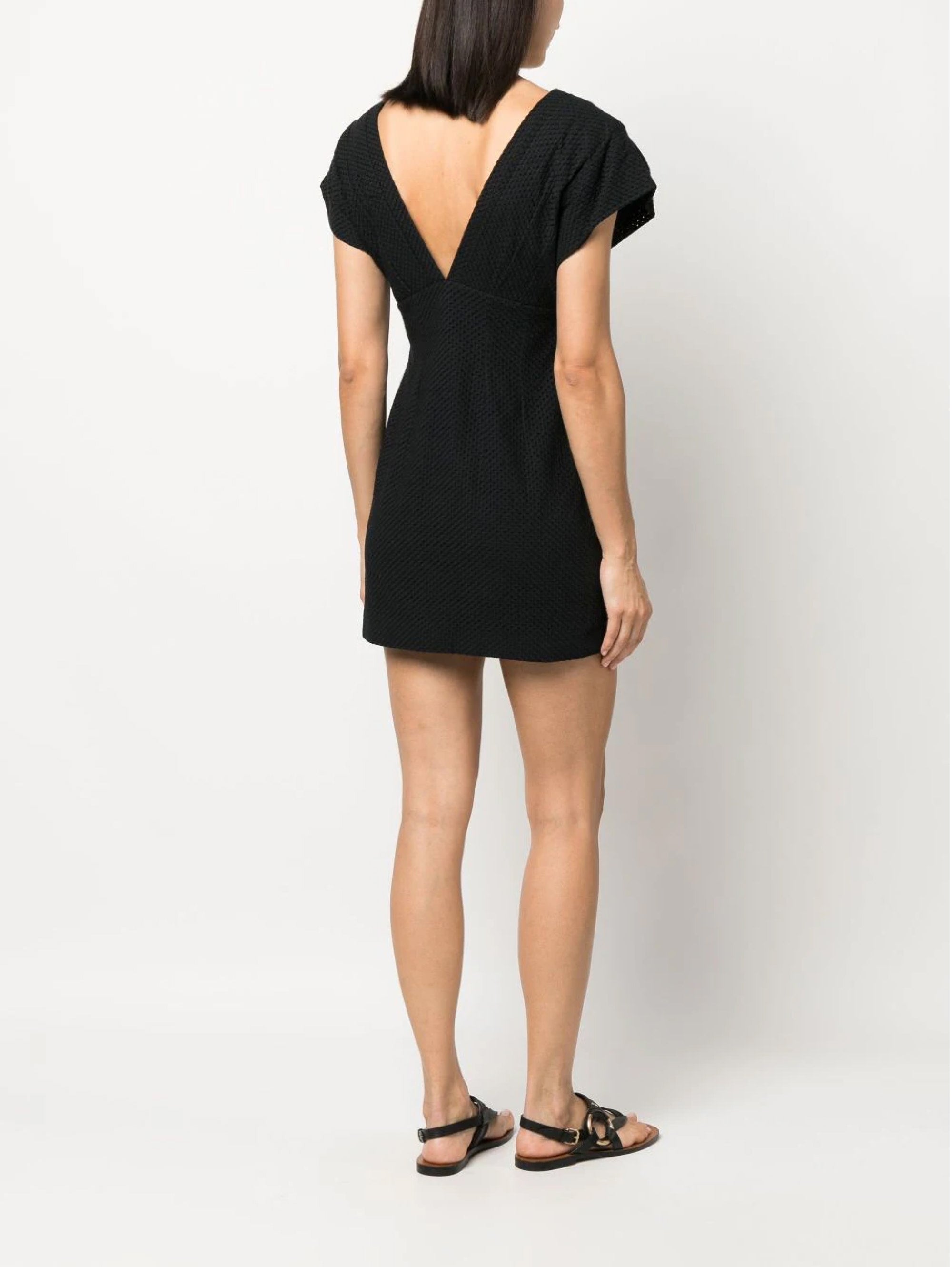 Short Dress with Black V-Neck
