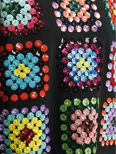 Felpa Decorata con Ricami e Paillettes Multicolor