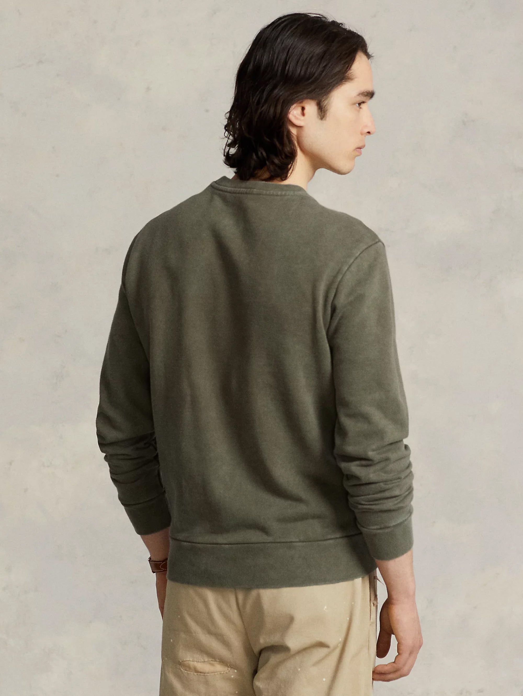 Grünes Loopback-Baumwoll-Sweatshirt mit Rundhalsausschnitt