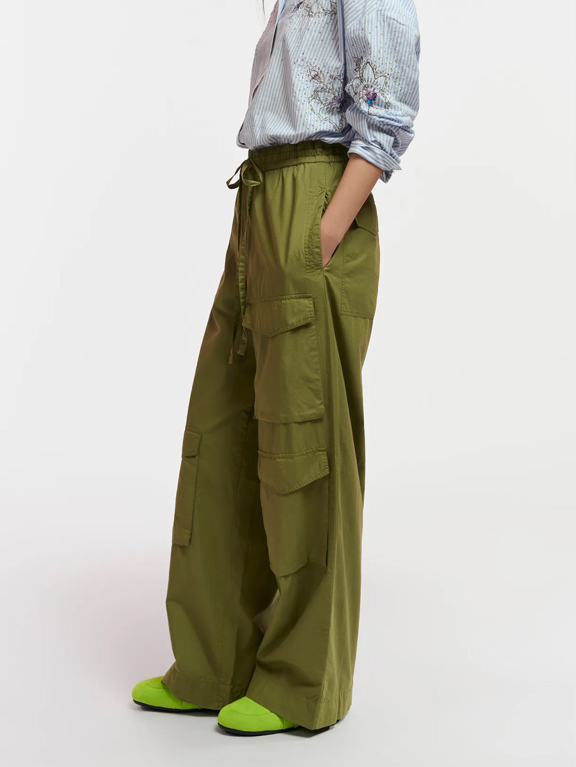 Khaki Cargo Pants with Drawstring