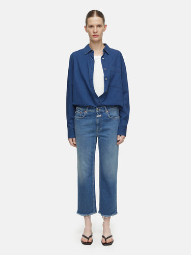 Slim fit jeans met rafelzoom Milo blauw