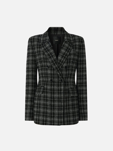 Veste Croisée à Carreaux Noirs