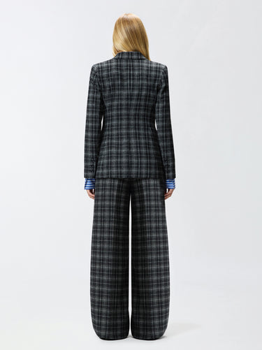 Veste Croisée à Carreaux Noirs