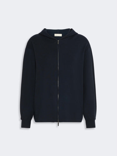 Sweatshirt mit Reißverschluss und Kapuze aus blauer Viskose
