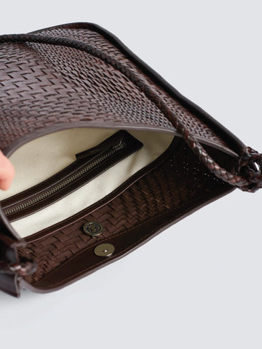 Borsa Hobo Intrecciata in pelle Glendhu Optical Weave Marrone