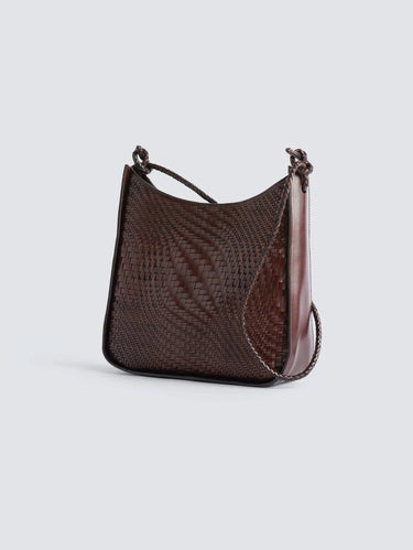 Borsa Hobo Intrecciata in pelle Glendhu Optical Weave Marrone