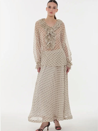 Gonna in Chiffon a Pois Panna/Marrone