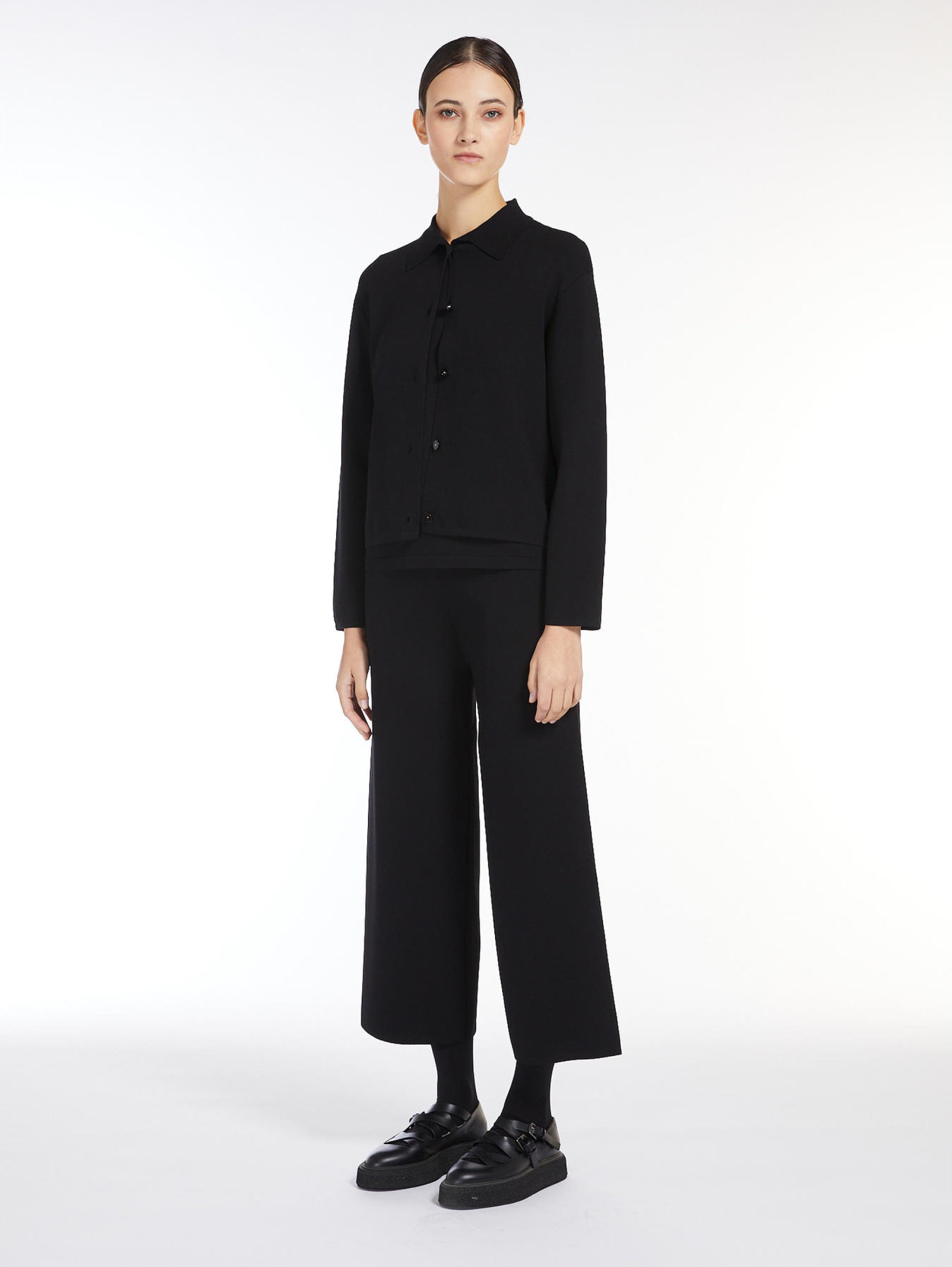 Cropped Trousers in Black Womb Viscose