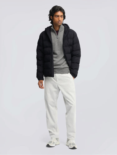 Matteblaue, wattierte Hobbs-Jacke aus Stretch-Nylon