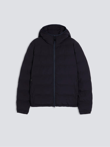 Matteblaue, wattierte Hobbs-Jacke aus Stretch-Nylon