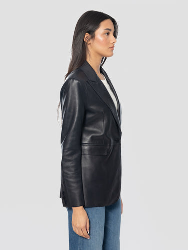 Single-Button Leather Blazer Blue
