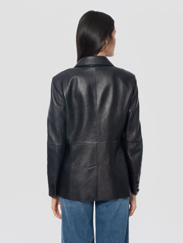 Single-Button Leather Blazer Blue